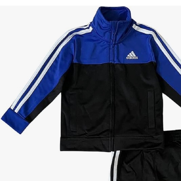 adidas Boys' Tricot Jacket - Bold Blue & Black - 2T - Picture 1 of 4